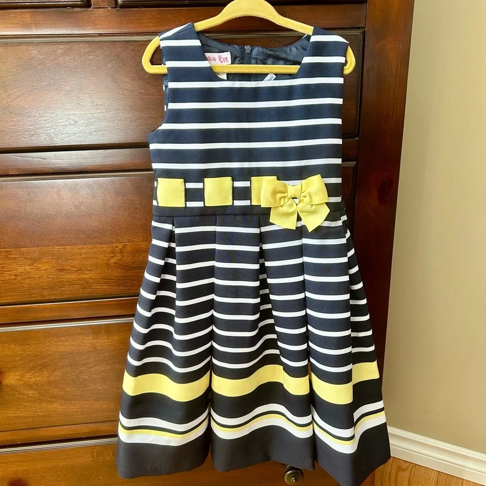 Jessica Ann Blue and White Fit and Flare Sleeveless Dress - Picture 1 of 5